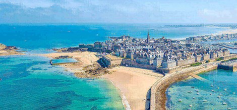 st malo brittany surrounded by blue sea and blue sky 
