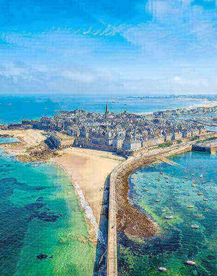 view over st malo brittany blue skies and blue sea